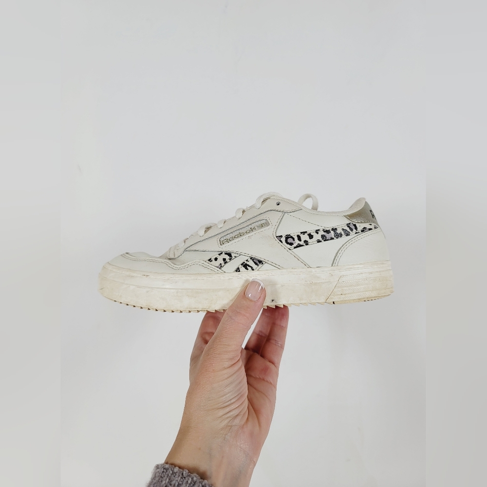 Reebok Court Advance Cream Sneakers with Animal Print Accents, Size 8